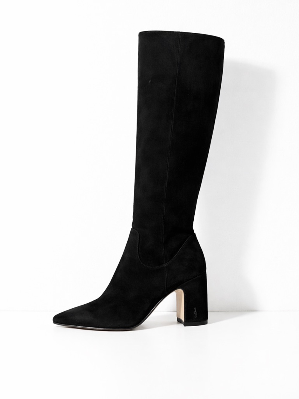 Sam Edelman Black Suede Knee High Boots Pointed Toe Block Heel 6.5